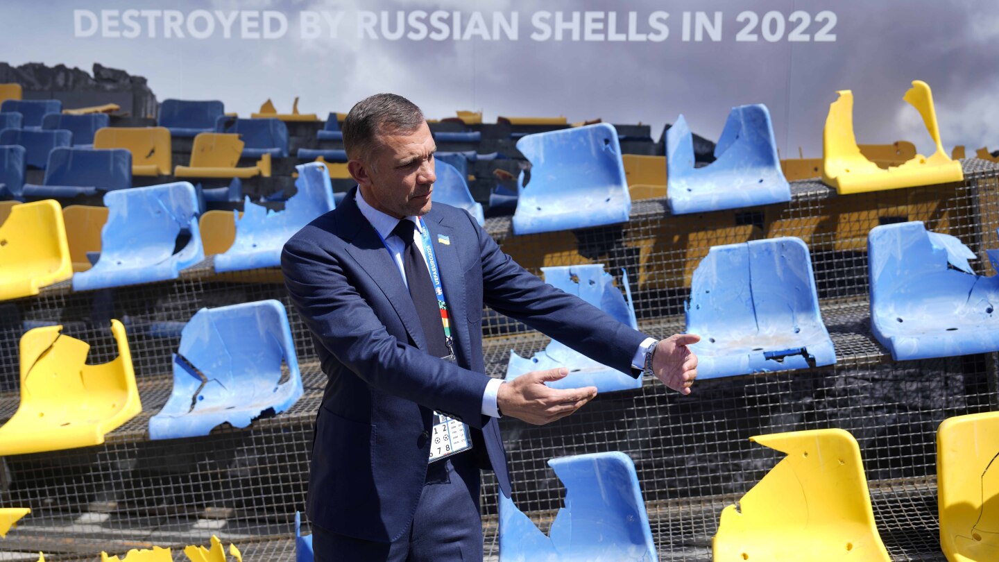 Ukraine displays ruined stadium stand in Munich as reminder of war ahead of Euro 2024 opening