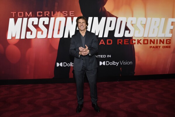 FILE - Tom Cruise attends the premiere of "Mission: Impossible, Dead Reckoning — Part One" at Jazz at Lincoln Center's Frederick P. Rose Hall, July 10, 2023, in New York. On Monday, Oct. 23, Paramount Pictures shifted the release date of the eighth installment of the “Mission: Impossible” franchise, “Dead Reckoning — Part Two,” from June 28 next year to May 23, 2025, signaling a new wave of release-schedule juggling for Hollywood studios as the SAG-AFTRA strike surpasses three months of work stoppage. (Photo by Evan Agostini/Invision/AP, File)