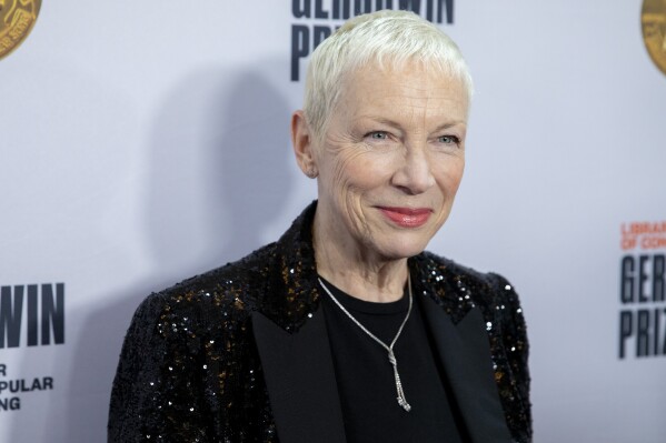 FILE - Annie Lennox arrives at the presentation of the Gershwin Prize, which honors a musician's lifetime contribution to popular music, hosted at DAR Constitution Hall, March 1, 2023, in Washington. Lennox is not retiring. Though her partner in the Rock and Roll Hall of Fame band Eurythmics Dave Stewart recently posted that Lennox “won’t be touring anymore” and would not be part of the “Sweet Dreams 40th Anniversary Tour” this fall, Lennox told The Associated Press that she will continue to perform. (AP Photo/Amanda Andrade-Rhoades, File)