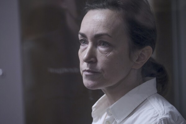 Alsu Kurmasheva, an editor for the U.S. government-funded Radio Free Europe/Radio Liberty's Tatar-Bashkir service, attends a court hearing in Kazan, Russia on Monday, April 1, 2024. The court on Monday extended pre-trial detention of Kurmasheva, who holds U.S. and Russian citizenship, and was accused of failing to register as a foreign agent and spreading 