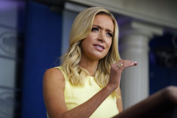 White House press secretary Kayleigh McEnany speaks during a press briefing at the White House, Thursday, July 16, 2020, in Washington. (AP Photo/Evan Vucci)
