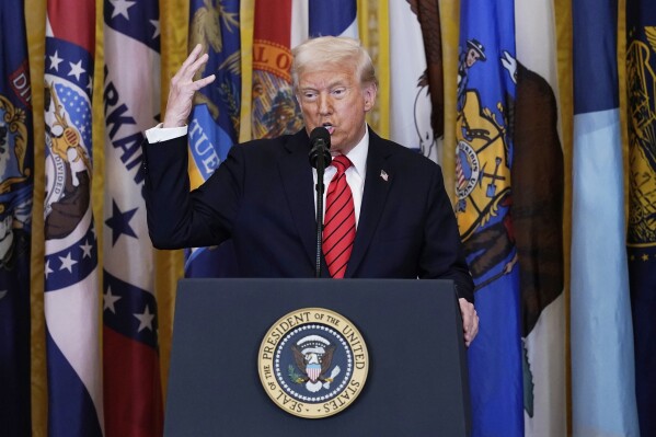 President Donald Trump speaks at an education event and executive order signing in the East Room of the White House in Washington, March 20, 2025. (AP Photo/Jose Luis Magana, File)