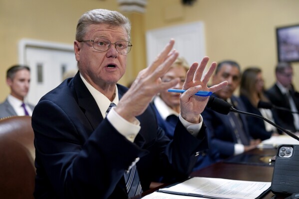 Rep. Mark Amodei, R-Nev., chairman of the House Appropriations Subcommittee on the Legislative Branch, speaks at the Capitol in Washington, Oct. 2, 2023. (AP Photo/J. Scott Applewhite, File)