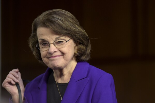 FILE - The Senate Judiciary Committee's ranking member Sen. Dianne Feinstein, D-Calif. returns on Capitol Hill in Washington, March 22, 2017, to hear testimony from Supreme Court Justice nominee Neil Gorsuch. Democratic Sen. Dianne Feinstein of California has died. She was 90. (AP Photo/Susan Walsh, File)