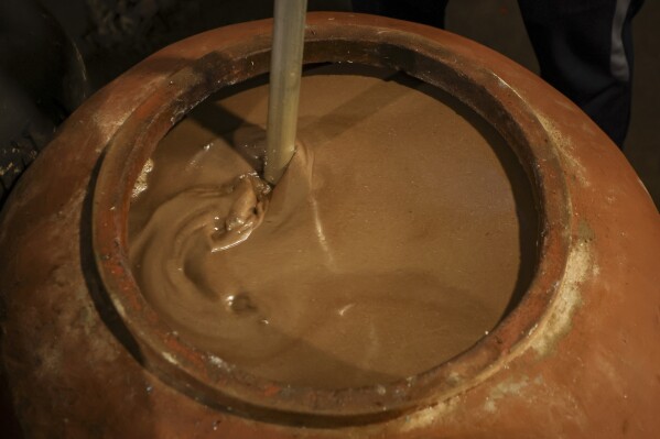 Sardines ferment to create a fish sauce in Phan Cong Quang's home in Nam O fishing village on March 4, 2025, in Da Nang, Vietnam. (AP Photo/Yannick Peterhans)