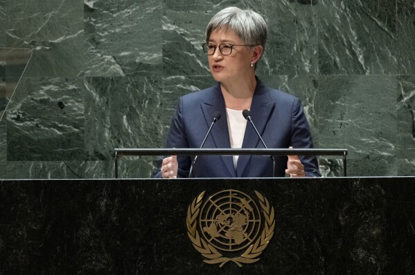 Australia Minister for Foreign Affairs Penny Wong addresses the 78th session of the United Nations General Assembly, Friday, Sept. 22, 2023, at United Nations headquarters. (AP Photo/Craig Ruttle)