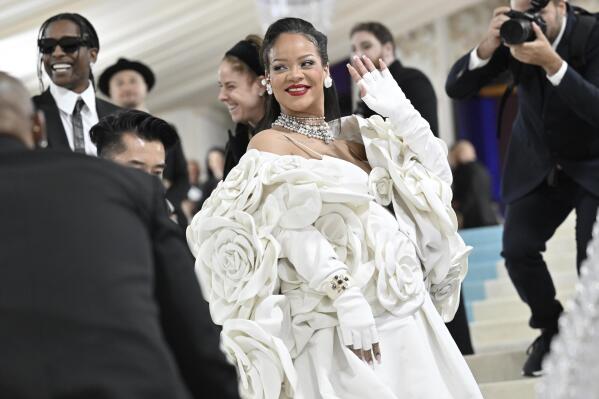 Rihanna attends The Metropolitan Museum of Art's Costume Institute benefit gala celebrating the opening of the "Karl Lagerfeld: A Line of Beauty" exhibition on Monday, May 1, 2023, in New York. (Photo by Evan Agostini/Invision/AP)