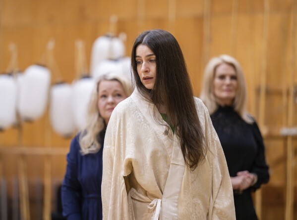 In this image provided by the Met Opera, soprano Asmik Grigorian prepares for her Metropolitan Opera debut during a rehearsal for Puccini's "Madame Butterfly." (Jonathan Tichler/Met Opera via AP)