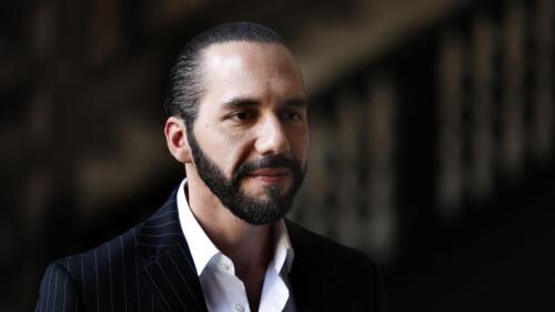 FILE - El Salvador's President Nayib Bukele speaks to the press at Mexico's National Palace after meeting with President Andres Manuel Lopez Obrador in Mexico City, March 12, 2019. Candidates to be Guatemala's next president are taking a cue from Bukele and promising their voters they will build mega-prisons and hammer criminal gangs into submission. (AP Photo/Marco Ugarte, File)