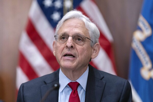 FILE - Attorney General Merrick Garland speaks during a meeting with all of the U.S. Attorneys to discuss violent crime reduction strategies at the Department of Justice in Washington, Wednesday, June 14, 2023. (AP Photo/Jose Luis Magana, File)