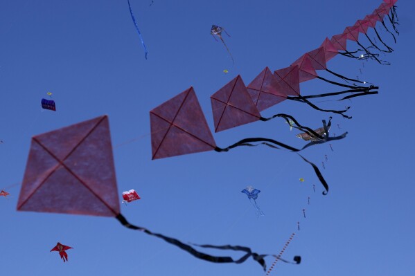 Kites fly during the 41st International Kite Festival in Weifang, Shandong Province of China, Saturday, April 20, 2024. (AP Photo/Tatan Syuflana)