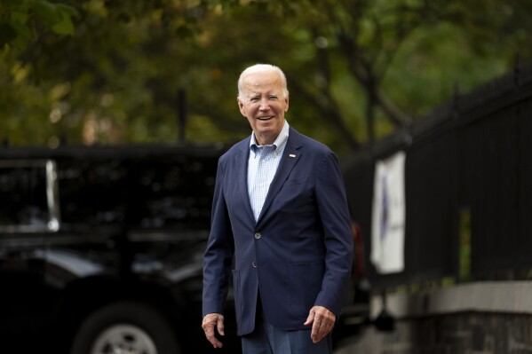 President Joe Biden leaves Holy Trinity Catholic Church in the Georgetown section of Washington, Sunday, Aug. 27, 2023. (AP Photo/Andrew Harnik)