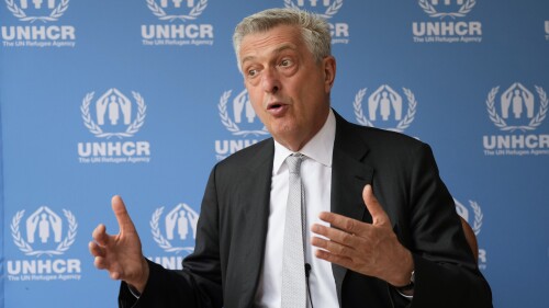 United Nations High Commissioner for Refugees Filippo Grandi speaks during an interview with The Associated Press in Nairobi, Kenya on the occasion of World Refugee Day Tuesday, June 20, 2023. Grandi visited the east African country and met with President William Ruto to show his appreciation for the country's planned integration programs allowing refugees to become self-sufficient. (AP Photo/Khalil Senosi)