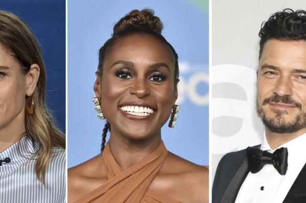 This combination photo of celebrities with birthdays from Jan. 9 - Jan. 15 shows J.K. Simmons, from left, Rod Stewart, Amanda Peet, Issa Rae, Orlando Bloom, Holland Taylor, and Regina King. (AP Photo)