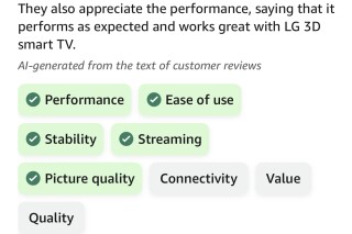 This image provided by shows Amazon shows the new generative AI product review feature. Amazon is rolling out a generative AI feature that summarizes product reviews for customers. The company said in a blog post Monday, Aug. 14, 2023, that it will use AI to pick out common themes in reviews and summarize them in a short paragraph on the product detail page. (Amazon via AP)