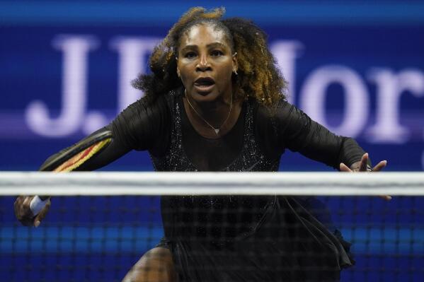 Serena Williams, of the United States, returns a shot to Danka Kovinic, of Montenegro, during the first round of the US Open tennis championships, Monday, Aug. 29, 2022, in New York. (AP Photo/Charles Krupa)