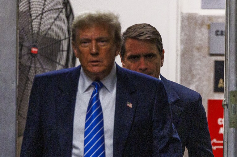 On Monday, May 13, 2024, former President Donald Trump and his attorney Todd Blanche will return to trial after a short break in Manhattan Criminal Court in New York.  (Sarah Yenesel/Pool Photo via AP)