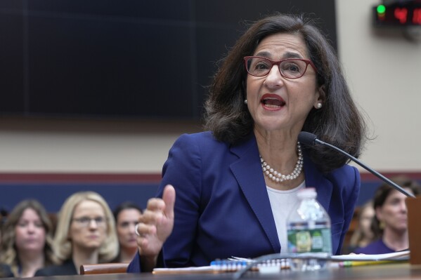 FILE -President of Columbia University Nemat Shafik testifies before the House Committee on Education and the Workforce hearing on 