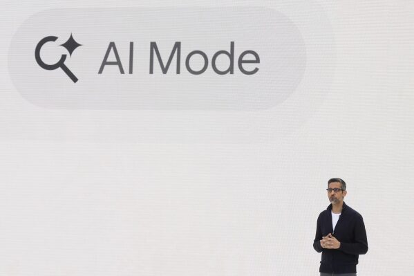 Alphabet CEO Sundar Pichai speaks at a Google I/O event in Mountain View, Calif., Tuesday, May 20, 2025. (AP Photo/Jeff Chiu)