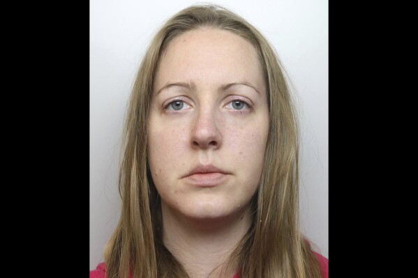 This undated handout issued by Cheshire Constabulary shows of nurse Lucy Letby. A neonatal nurse in a British hospital has been found guilty of killing seven babies and trying to kill six others. Lucy Letby was charged with murder in the deaths of five baby boys and two girls, and the attempted murder of five boys and five girls, when she worked at the Countess of Chester Hospital in northwest England between 2015 and 2016. (Cheshire Constabulary via AP)