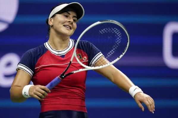 FILE - Bianca Andreescu, of Canada, reacts between points during the first round of the U.S. Open tennis championships, Tuesday, Aug. 31, 2021, in New York. 2019 U.S. Open champion Bianca Andreescu, a 21-year-old Canadian scheduled to face Tokyo Olympics gold medalist Belinda Bencic in Paris on Wednesday, announced in December she would sit out the start of this season, including the Australian Open, so she could "re-set, recover, and grow" after two difficult years. (AP Photo/Frank Franklin II, File)