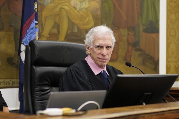 FILE - Judge Arthur Engoron, sit on the bench inside New York Supreme Court, Tuesday, Oct. 10, 2023, in New York. Authorities on Thursday, Jan. 11, 2024, have responded to a bomb threat at the home of Engoron, who is overseeing Donald Trump's New York civil fraud trial. They found no bomb and and the trial's closing arguments are to proceed normally. (AP Photo/Seth Wenig, File)
