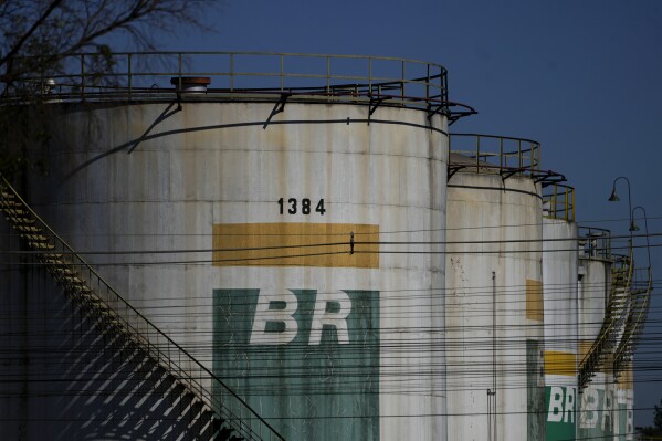 Fuel reservoirs sit at a distribution center for state-run oil company Petrobras, in Brasilia, Brazil, May 15, 2024. (AP Photo/Eraldo Peres, File)