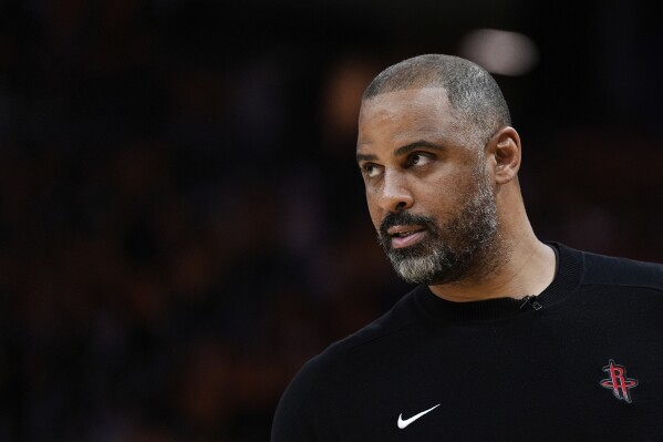 Houston Rockets head coach Ime Udoka watches during the second half of Game 6 of an NBA basketball first-round playoff series against the Golden State Warriors in San Francisco on May 2, 2025. (AP Photo/Godofredo A. Vásquez, File)
