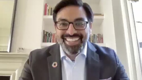 In this image taken from video, Anil Soni, CEO of the WHO Foundation, speaks in an interview conducted on Zoom from Geneva, Switzerland, on Monday, May 15, 2023. Nearly 40% of the money raised by the WHO Foundation in its first two years came from anonymous sources, according to reports released by the foundation. Some global health practitioners worry the anonymous gifts make it harder to spot potential conflicts of interest. (AP Photo/Thalia Beaty)