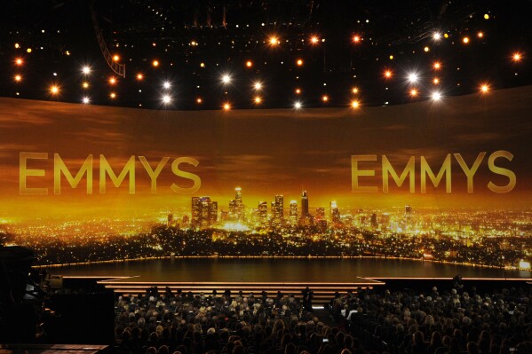 FILE - This Sept. 22, 2019 file photo shows a view of the stage at the 71st Primetime Emmy Awards in Los Angeles. The strike-delayed 75th Emmy Awards have a new home — one that places them directly in Hollywood's awards season for a change. Fox announced Thursday that the Emmys will air Jan. 15 from the Peacock Theater at LA Live in downtown Los Angeles. (Photo by Chris Pizzello/Invision/AP, File)