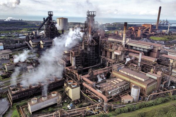 Tata Steel's Port Talbot steelworks in south Wales, Sept. 15, 2023. Steelworkers at Britain's largest steel production plant have voted to go on strike for the first time in 40 years to protest against 2,800 job losses planned by Indian owner Tata Steel. (Ben Birchall/PA via AP)