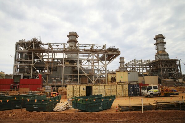 A Chevron LNG processing plant is under construction on Barrow Island, Western Australia, April 11, 2016. A Chevron Corp. liquefied natural gas plant in Australia had resumed full production after a fault cut output by one-fifth for three days amid strike action, the U.S. energy giant said on Monday, Sept. 18, 2023. (Ray Strange/AAP Image via AP)