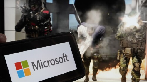 The logo for Microsoft, and a scene from Activision 