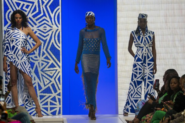 Models wear creations by Niger's designer Alia Bare during Johannesburg Fashion Week 2023 in Johannesburg, South Africa, Thursday, Nov. 9, 2023. (AP Photo/Jerome Delay)