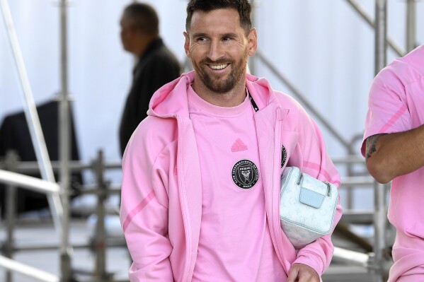 Inter Miami forward Lionel Messi arrives before playing Nashville SC in a CONCACAF Champions Cup soccer match, Wednesday, March 13, 2024, in Fort Lauderdale, Fla. (AP Photo/Michael Laughlin)