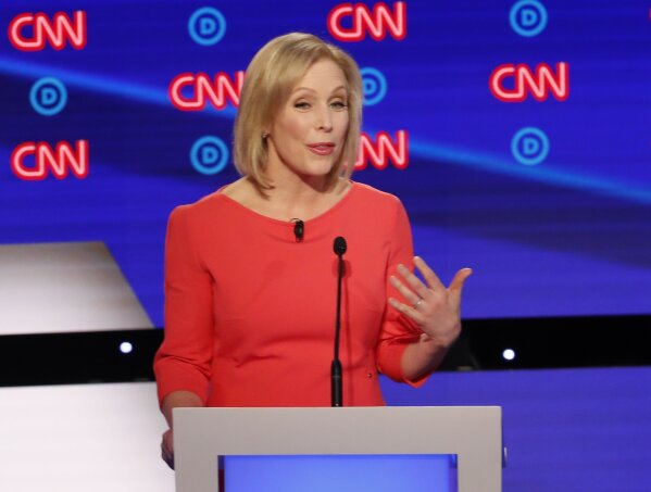 Sen. Kirsten Gillibrand, D-N.Y., speaks during the second of two Democratic presidential primary debates hosted by CNN Wednesday, July 31, 2019, in the Fox Theatre in Detroit. (AP Photo/Paul Sancya)