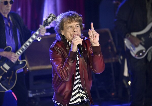 Mick Jagger of The Rolling Stones performs during a celebration for the release of their new album "Hackney Diamonds" on Thursday, Oct. 19, 2023, in New York. (Photo by Evan Agostini/Invision/AP)