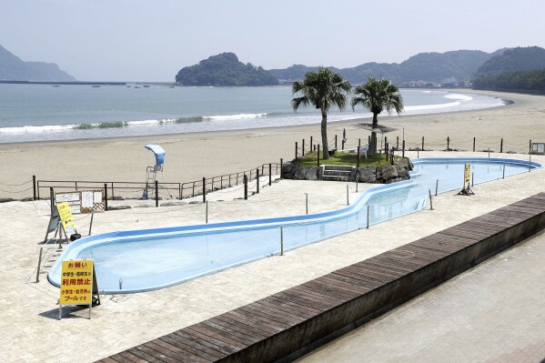 A beach is deserted after swimming was prohibited as the megaquake advisory was issued in Nichinan, Miyazaki prefecture, southern Japan, on Aug. 9, 2024. (Kyodo News via AP)