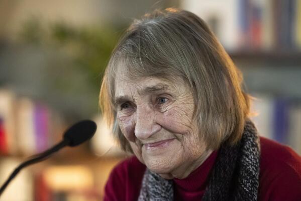 FILE - Dana Nemcova attends the presentation of her book in Prague, Czech Republic, Dec. 6, 2021. Dana Nemcova, one of the leading Czech communist-era dissidents and human rights activists has died. She was 89. Nemcova died on Monday, April 10, 2023, in the morning, Olga Havel Foundation announced.(Ondrej Deml/CTK via AP, File)