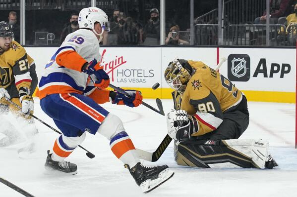 New York Islanders goalie Robin Lehner makes a save during the