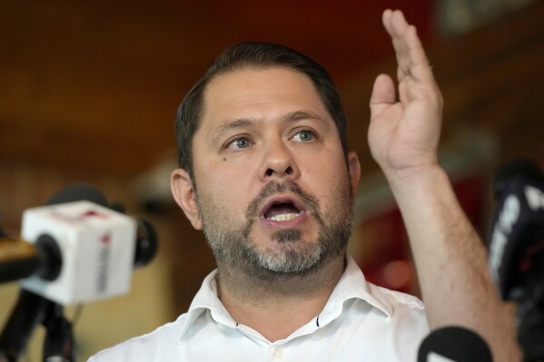 Arizona Democratic Rep. Ruben Gallego speaks at a campaign event Monday, July 29, 2024, in Phoenix. (AP Photo/Ross D. Franklin)