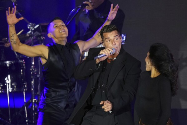 Ricky Martin performs at a campaign rally supporting Democratic presidential nominee Vice President Kamala Harris outside the Philadelphia Museum of Art, Monday, Nov. 4, 2024, in Philadelphia. (AP Photo/Matt Slocum)