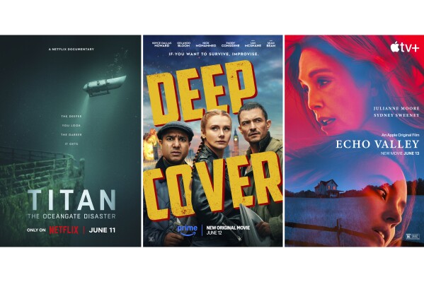  The Oceangate Disaster," left, "Deep Cover," center, and "Echo Valley." (Netflix/Prime/Apple TV+ via AP)