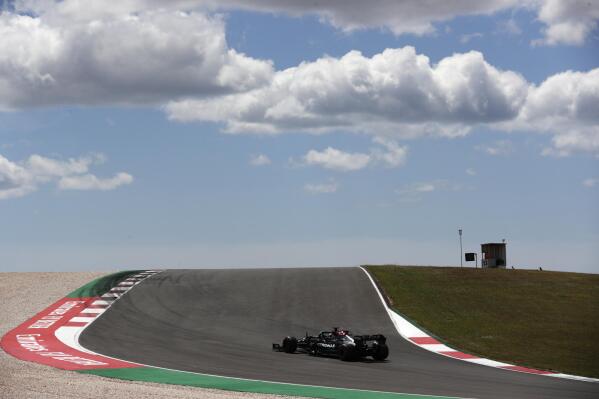 Mercedes driver Lewis Hamilton of Britain steers his car during the first free practice session ahead of the Portugal Formula One Grand Prix at the Algarve International Circuit near Portimao, Portugal, Friday, April 30, 2021. The Portugal Grand Prix will be held on Sunday. (AP Photo/Manu Fernandez)