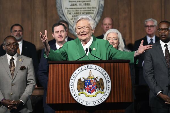 Alabama Gov. Kay Ivey delivers her State of the State address Tuesday, March 7, 2023, in Montgomery, Ala. (AP Photo/Julie Bennett)