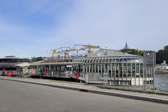The Pride House is pictured in Paris, Friday, May 17, 2024. The boat, moored between the Grand Palais and the Place de la Concorde in the city center, is meant to be a safe space for LGBTQ athletes and visitors during the Olympics and Paralympics this summer. (Ǻ Photo/Tom Nouvian)