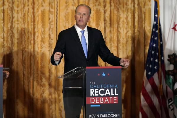 Republican candidate for California Governor Kevin Faulconer speaks during a debate at the Richard Nixon Presidential Library Wednesday, Aug. 4, 2021, in Yorba Linda, Calif. California Gov. Gavin Newsom faces a Sept. 14 recall election that could remove him from office. (AP Photo/Marcio Jose Sanchez)