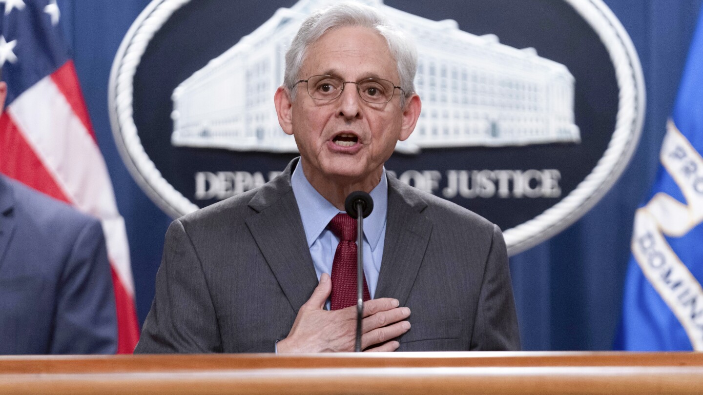 Attorney General Merrick Garland speaks during a news conference at the Department of Justice headquarters in Washington, Thursday, June 27, 2024. The