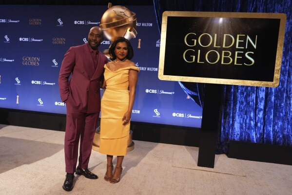 Morris Chestnut, left, and Mindy Kaling appear following the nominations announcement for the 82nd Golden Globes on Monday, Dec. 9, 2024, at the Beverly Hilton Hotel in Beverly Hills, Calif. The 82nd Golden Globes will be held on Sunday, Jan. 5, 2025. (AP Photo/Chris Pizzello)