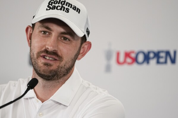 Patrick Cantlay speaks during a news conference before the U.S. Open Championship golf tournament at The Los Angeles Country Club on Tuesday, June 13, 2023, in Los Angeles. (AP Photo/Chris Carlson)